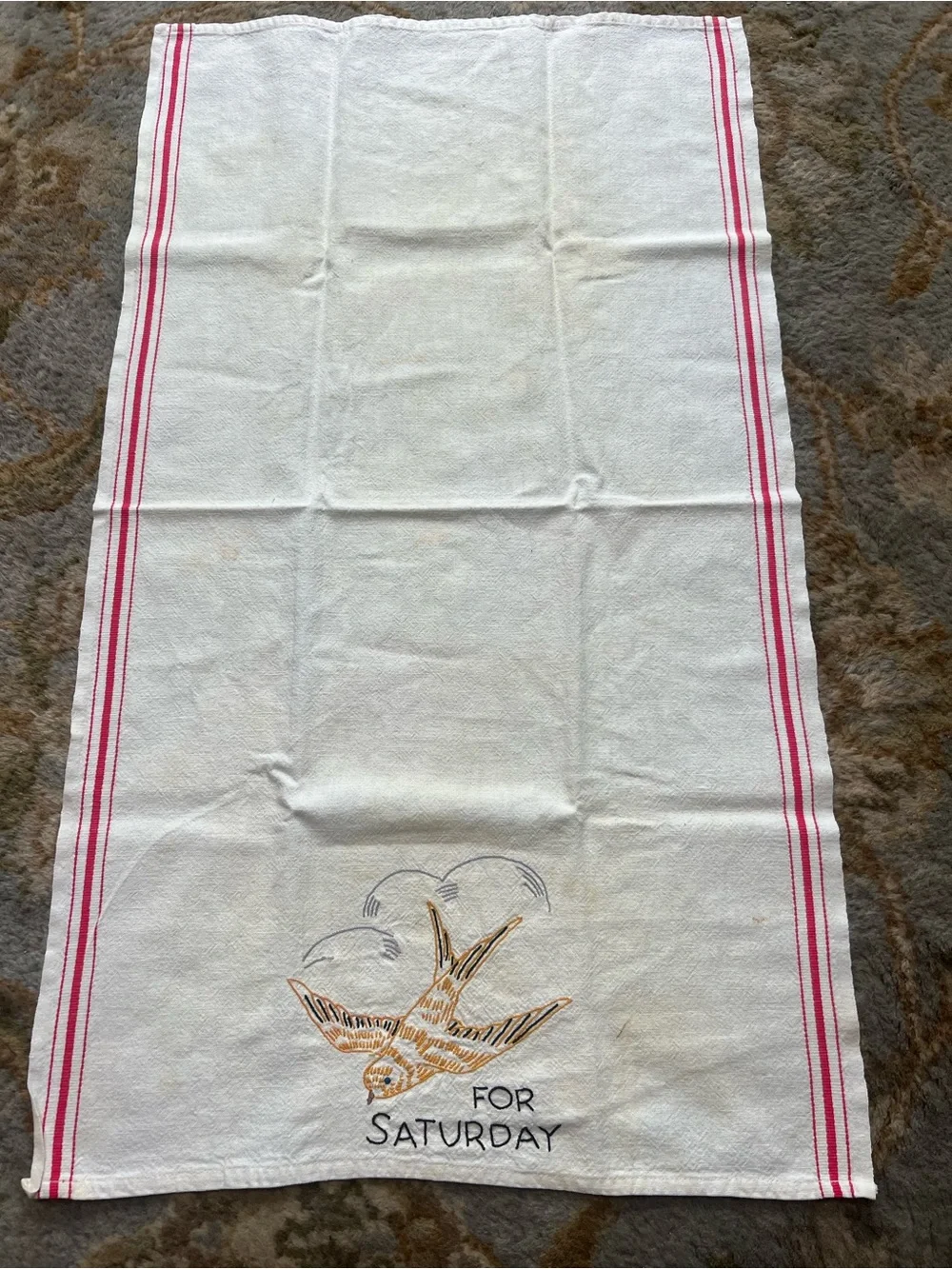 Embroidered Day-of-Week Kitchen Towels - Bird & Squirrel Motifs,‎ White